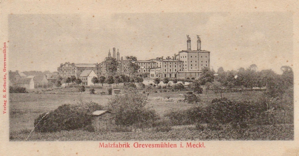 Historische Postkarte der Malzfabrik Grevesmühlen